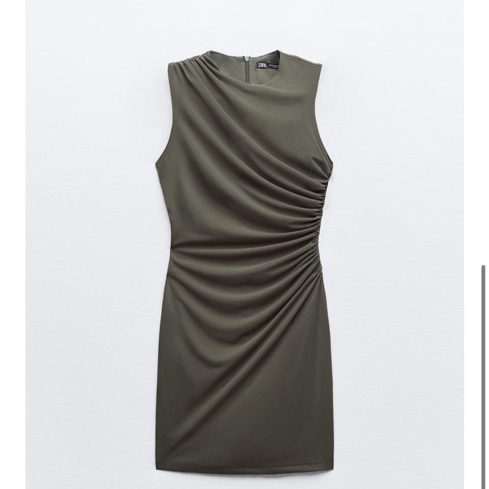 Zara Green Ruched Asymmetrical Bodycon Dress Size XL